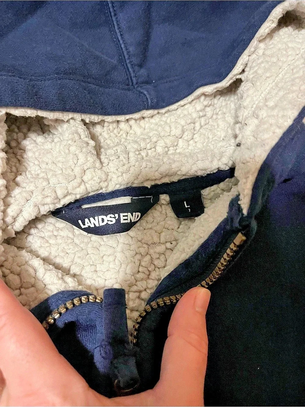 Land's End Sherpa-Lined Hooded Jacket Blue Boy’s Large (7).